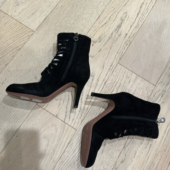 Brand new Claudia Ciuti cutout Mary Jane black leather suede bootie heels 6 - Picture 2 of 4